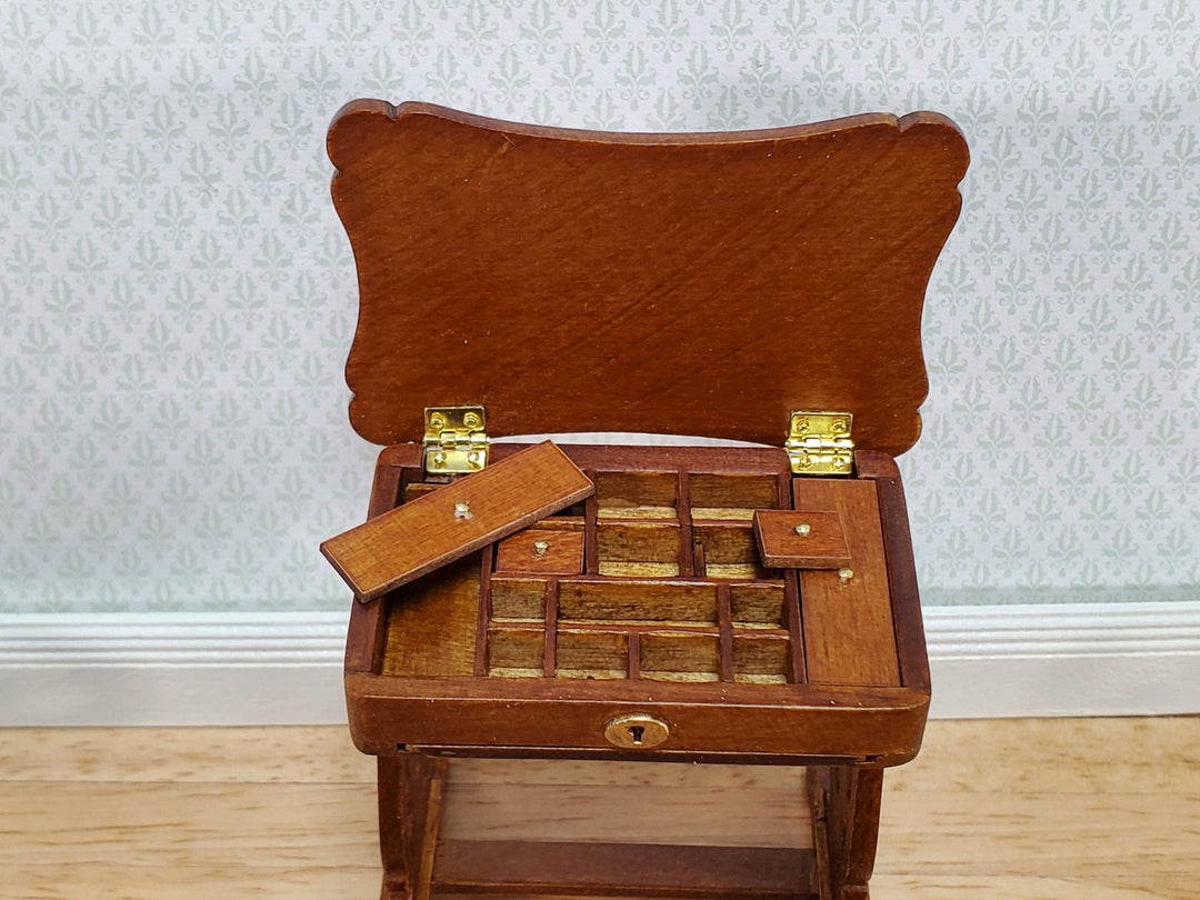 JBM Miniature Sewing Table w/ Pull Out Tray 1:12 Scale Miniature Furniture Walnut Finish - Miniature Crush