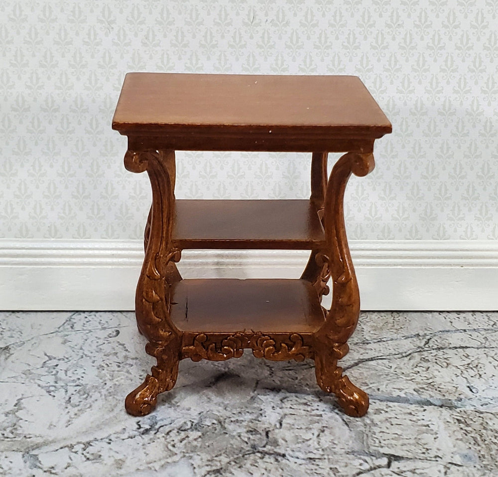 JBM Miniature Side Table or Nightstand with 2 Shelves 1:12 Scale Dollhouse Furniture - Miniature Crush