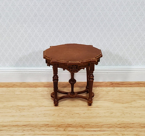 JBM Miniature Side Table Oval Victorian Style Walnut Finish 1:12