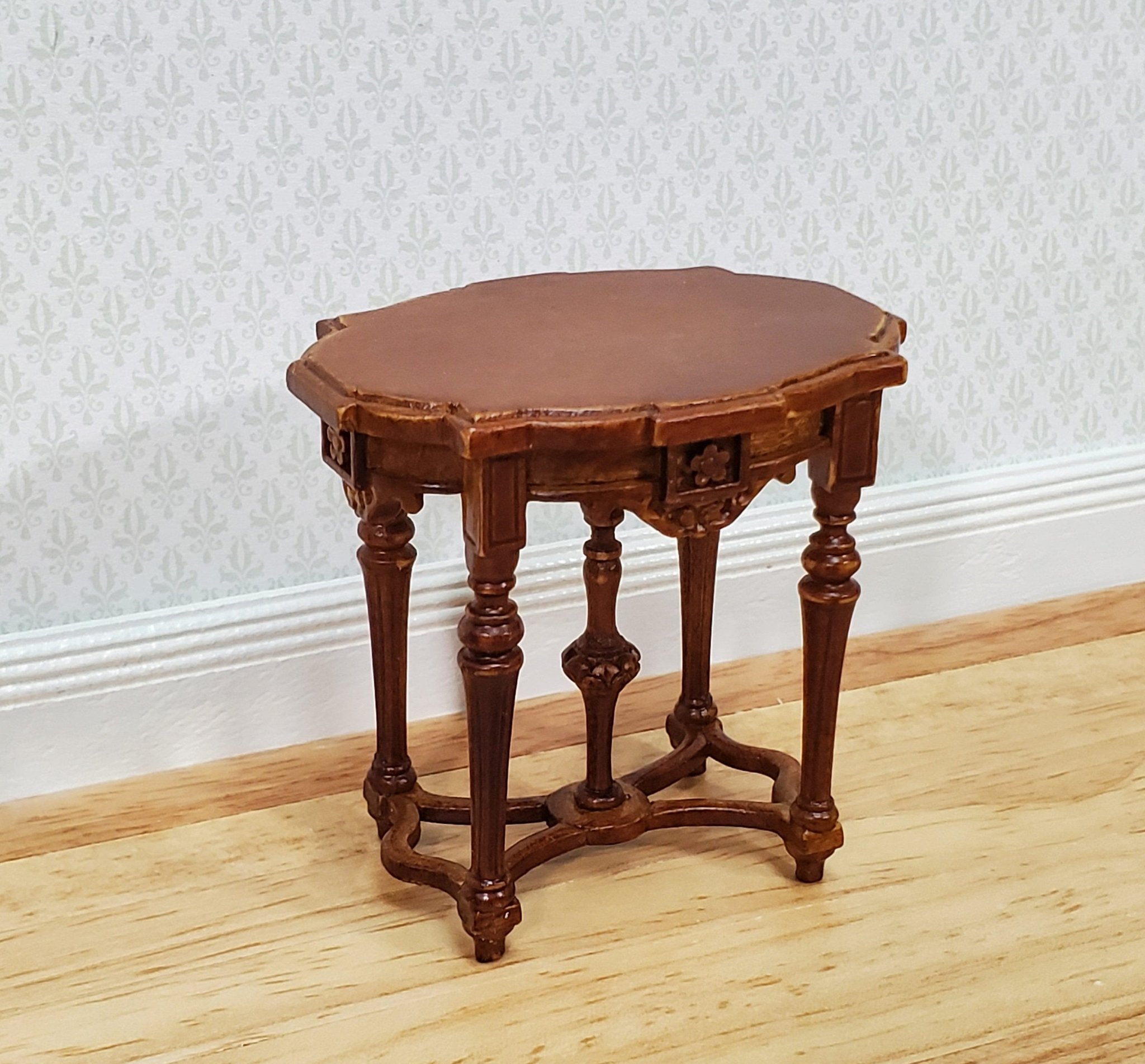 JBM Miniature Side Table Oval Victorian Style Walnut Finish 1:12 Scale ...