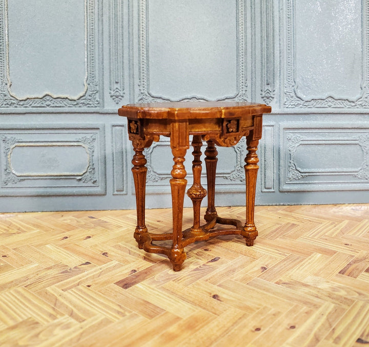 JBM Miniature Side Table Oval Victorian Style Walnut Finish 1:12 Scale Dollhouse Furniture - Miniature Crush