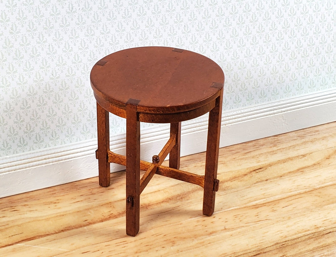 JBM Miniature Side Table Round Walnut Finish 1:12 Scale Dollhouse Furniture - Miniature Crush