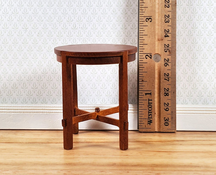 JBM Miniature Side Table Round Walnut Finish 1:12 Scale Dollhouse Furniture - Miniature Crush
