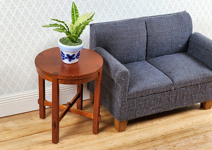 JBM Miniature Side Table Round Walnut Finish 1:12 Scale Dollhouse Furniture - Miniature Crush