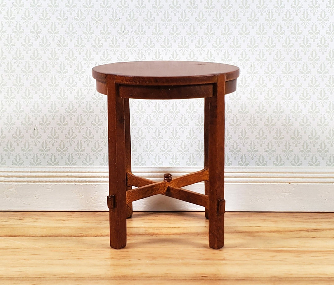JBM Miniature Side Table Round Walnut Finish 1:12 Scale Dollhouse Furniture - Miniature Crush