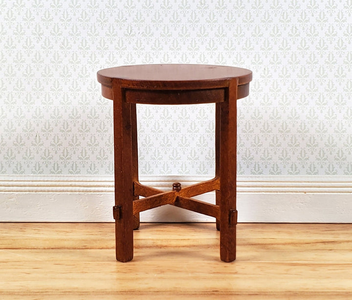 JBM Miniature Side Table Round Walnut Finish 1:12 Scale Dollhouse Furniture - Miniature Crush