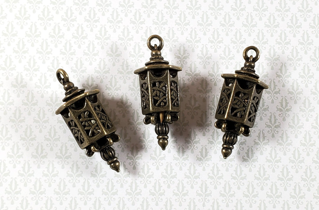 Lantern Charms Small Bronze Decoration 3 pieces 1 3/8" Jewelry Making Miniatures - Miniature Crush