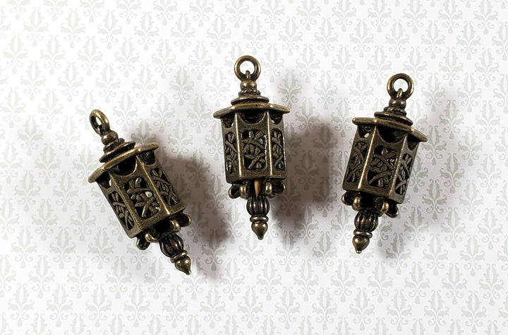 Lantern Charms Small Bronze Decoration 3 pieces 1 3/8" Jewelry Making Miniatures - Miniature Crush