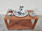 Miniature 1:6 Scale Coffee Tea Set Teapot 2 Cups Saucers Sugar Creamer Black & White - Miniature Crush