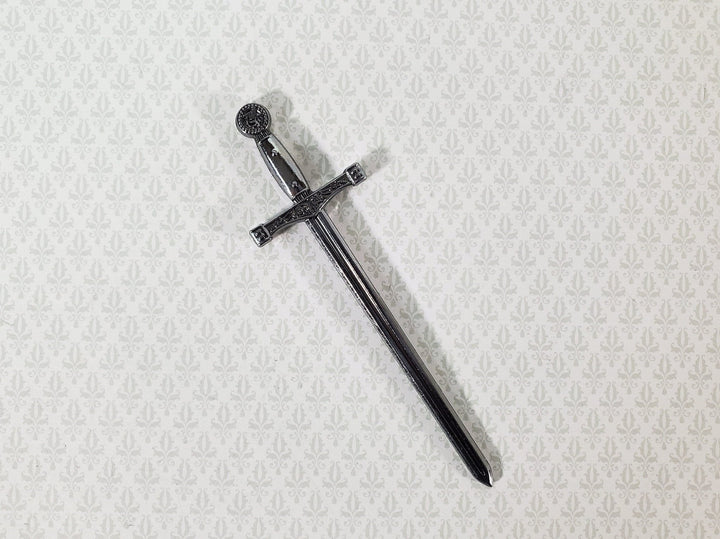 Miniature 2 Handed Long Sword Metal with Pewter Finish Medieval Style 1:12 Scale Weapon 8.5 cm - Miniature Crush