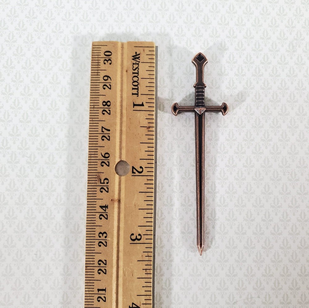 Miniature 2 Handed Sword Metal with Bronze Finish 1:12 Scale Weapon 8 cm - Miniature Crush