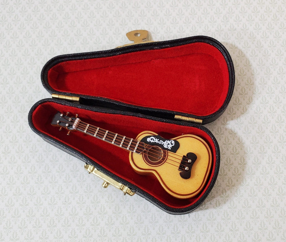 Miniature Acoustical Guitar Instrument with Case 3 1/4" 1:12 Scale Ornament Prop - Miniature Crush