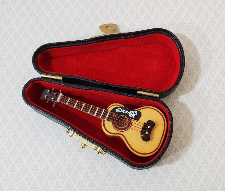 Miniature Acoustical Guitar Instrument with Case 3 1/4" 1:12 Scale Ornament Prop - Miniature Crush