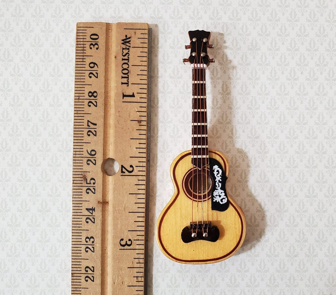 Miniature Acoustical Guitar Instrument with Case 3 1/4" 1:12 Scale Ornament Prop - Miniature Crush