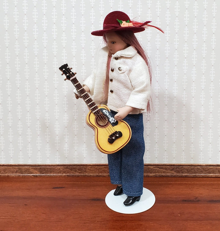 Miniature Acoustical Guitar Instrument with Case 3 1/4" 1:12 Scale Ornament Prop - Miniature Crush