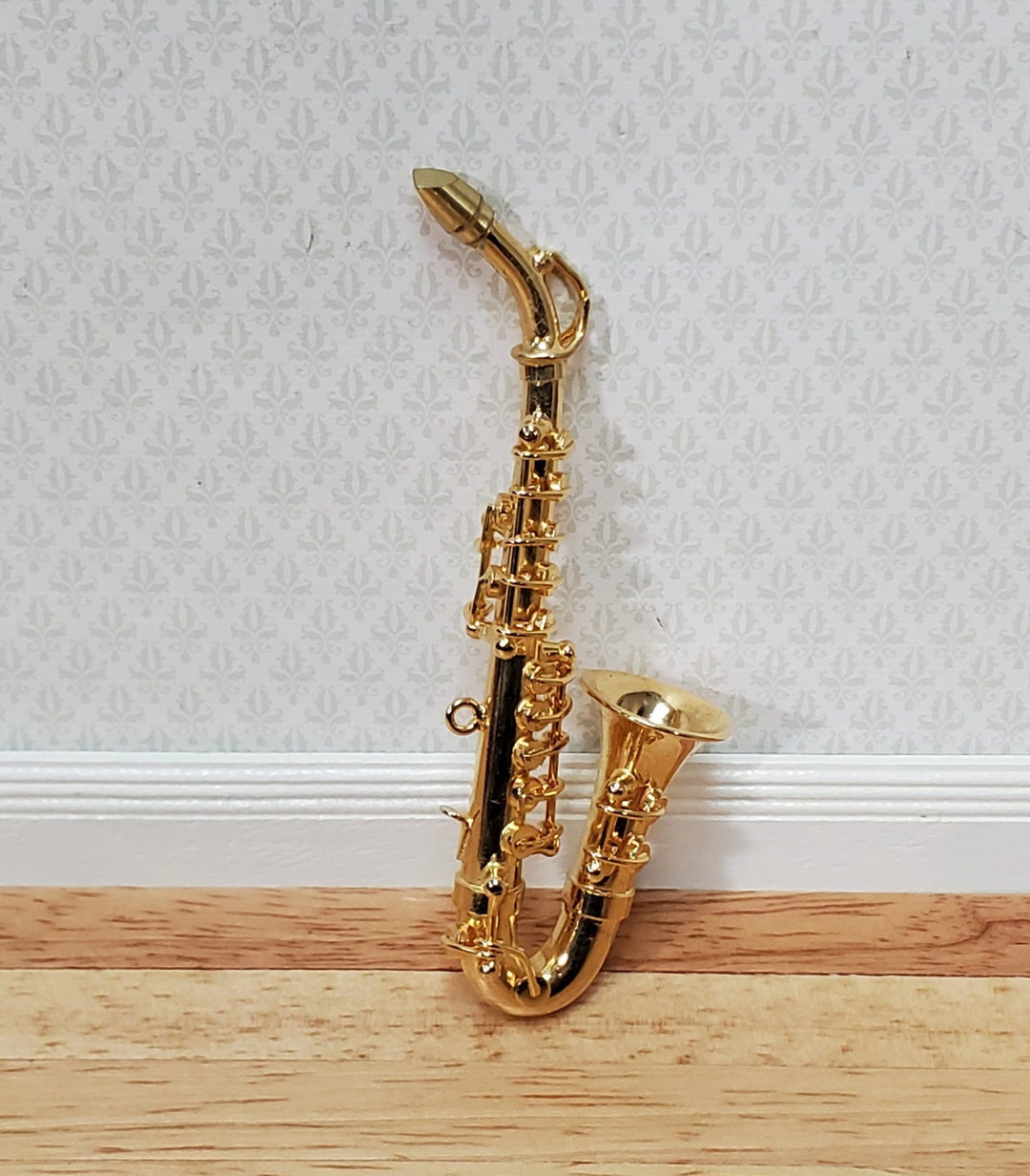 Miniature Alto Saxophone Gold Brass Metal 3 3/8" Tall Instrument with Case 1:6 Scale Ornament - Miniature Crush