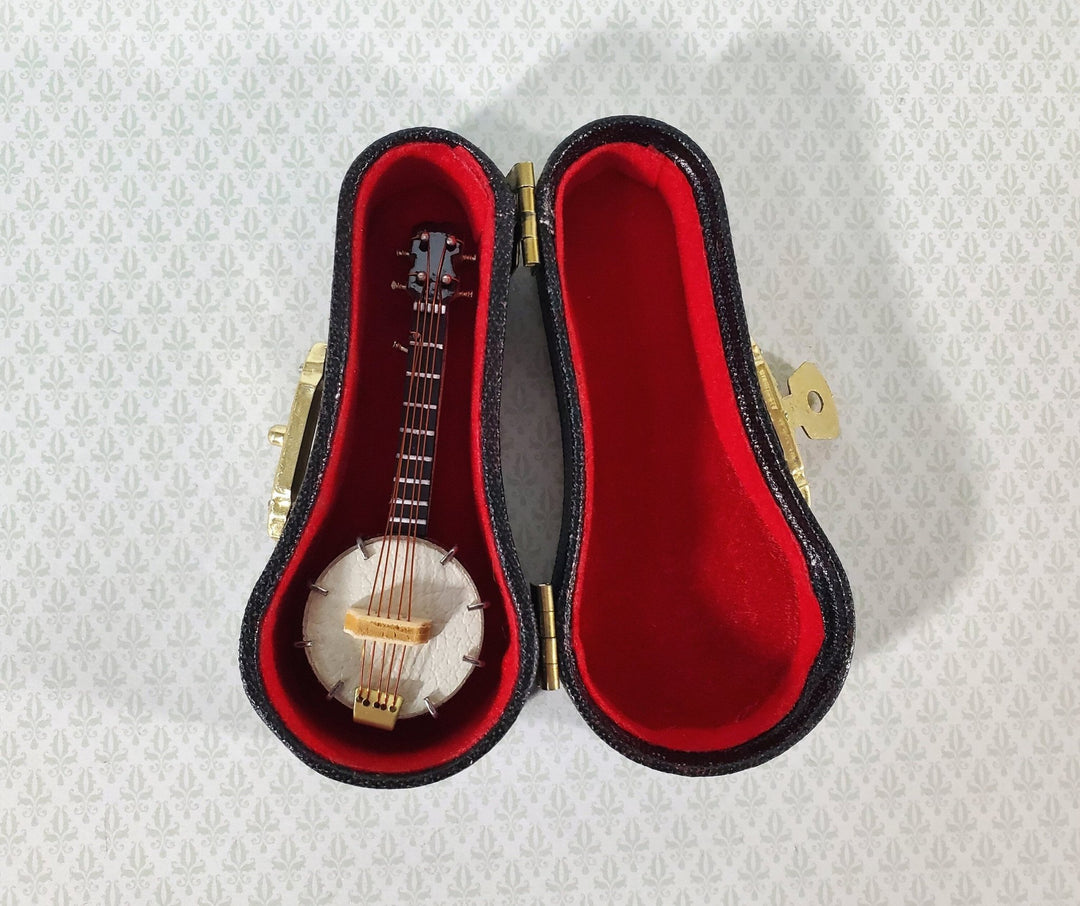 Miniature Banjo Instrument with Case 2 3/4" 1:12 Scale Ornament Prop - Miniature Crush