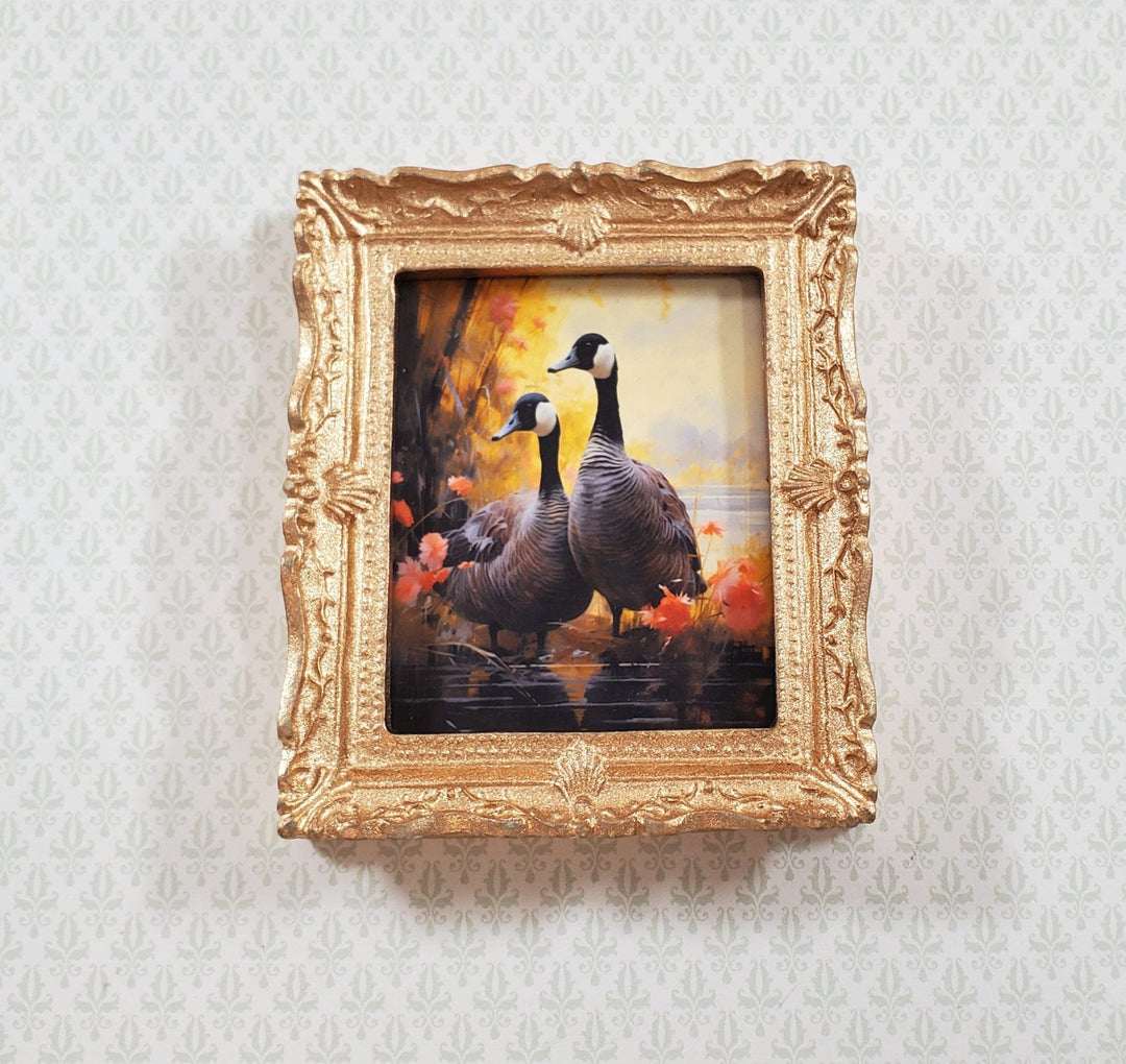 Miniature Canada Geese Framed Print Gold 1:12 Scale Handmade for Dollhouse - Miniature Crush