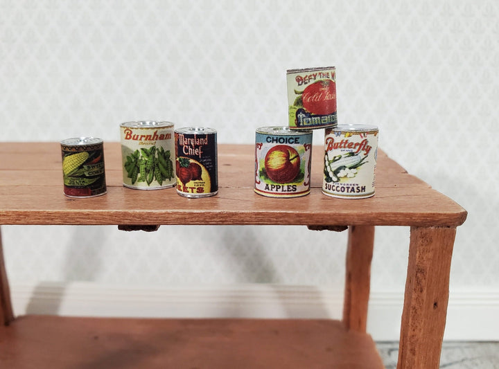 Miniature Canned Goods Old Fashion Grocery Store 6 Pieces 1:12 Scale Dollhouse Food - Miniature Crush