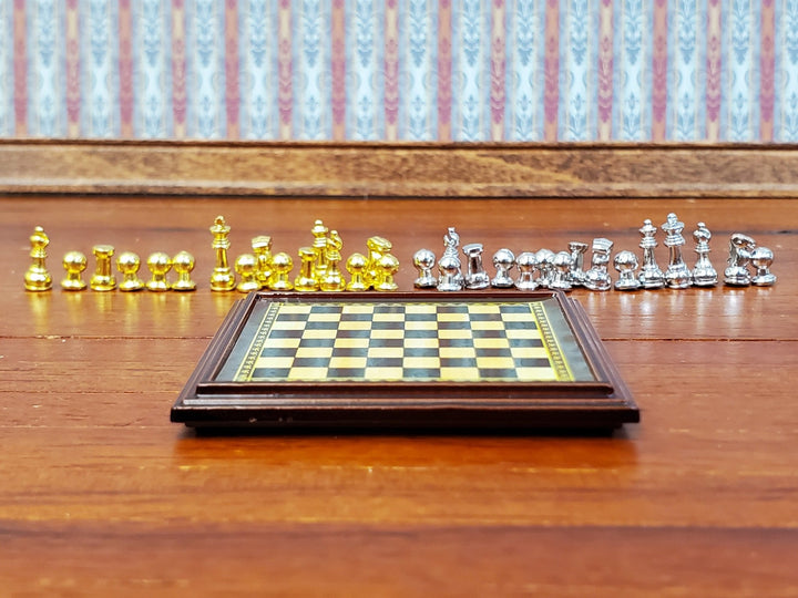 Miniature Chess Set with Chess Pieces Metal 1:12 Scale (Non-Magnetic) Board Game - Miniature Crush