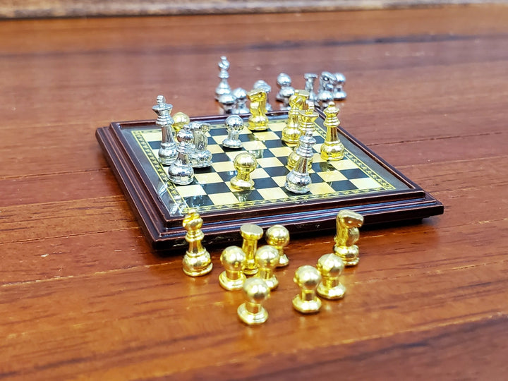 Miniature Chess Set with Chess Pieces Metal 1:12 Scale (Non-Magnetic) Board Game - Miniature Crush