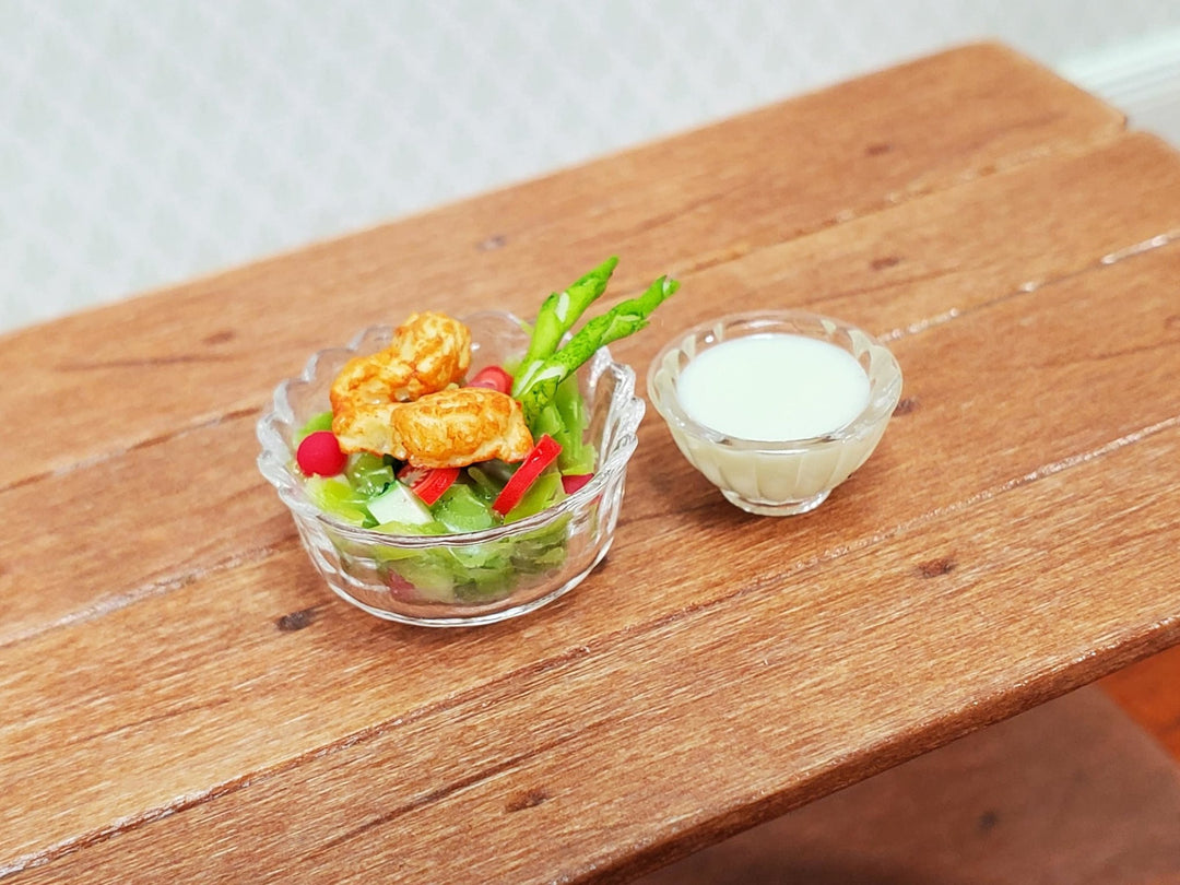 Miniature Chicken Salad Bowl with Side of Dressing 1:12 Scale Dollhouse Food - Miniature Crush