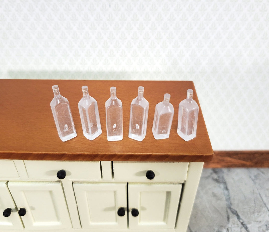 Miniature Clear Liquor Bottles Gin Vodka 6 Pieces Blanks 1:12 Scale Dollhouse - Miniature Crush