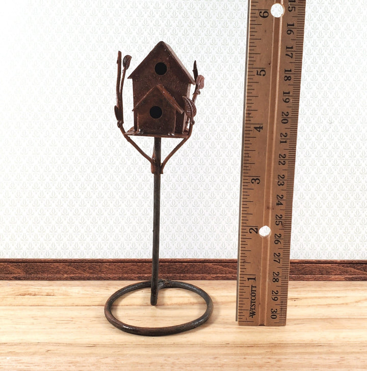 Miniature Double Birdhouse on Stand Rusted Distressed Metal 1:12 Scale Fairy Garden - Miniature Crush