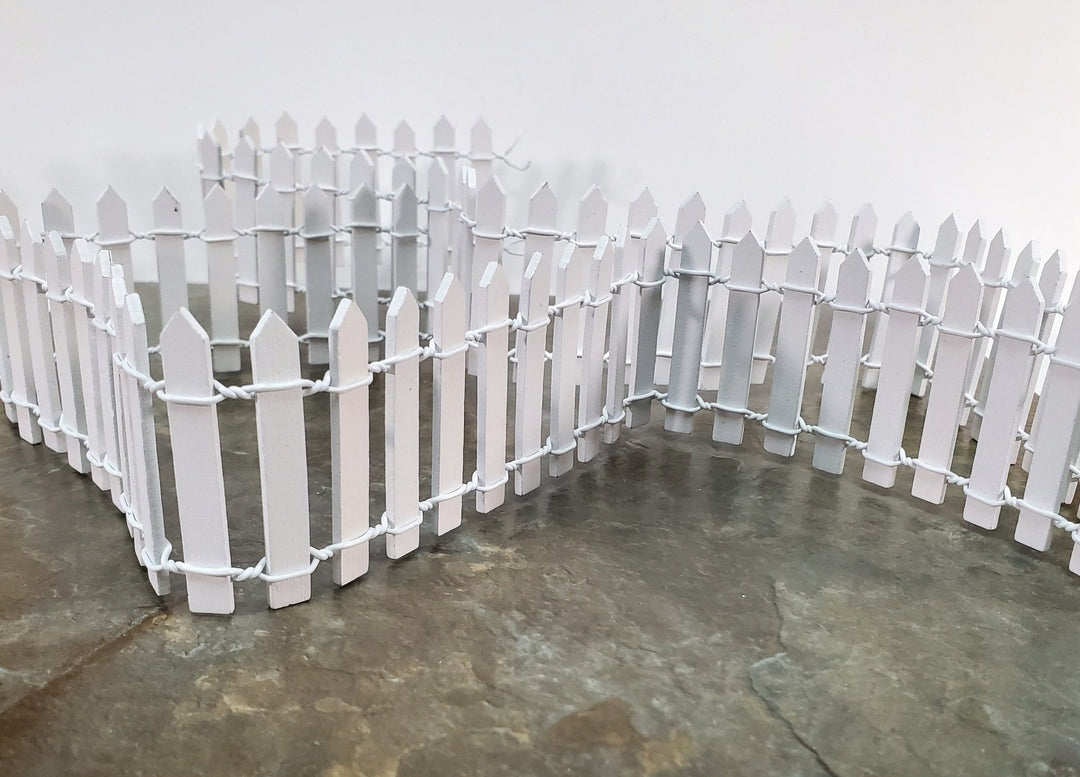 Miniature Fencing White Picket Fence Wood & Metal 100 cm x 5 cm tall Bendable - Miniature Crush