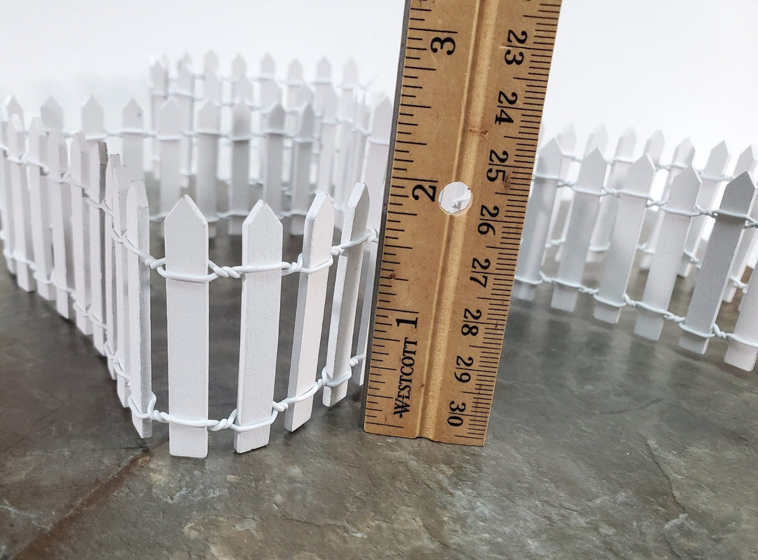 Miniature Fencing White Picket Fence Wood & Metal 100 cm x 5 cm tall Bendable - Miniature Crush