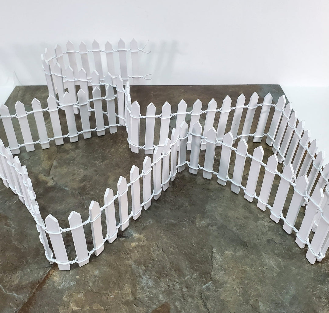 Miniature Fencing White Picket Fence Wood & Metal 100 cm x 5 cm tall Bendable - Miniature Crush