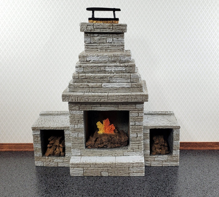 Miniature Fireplace Large Outdoor Modern "Stone" Style 1:12 Scale Dollhouse - Miniature Crush