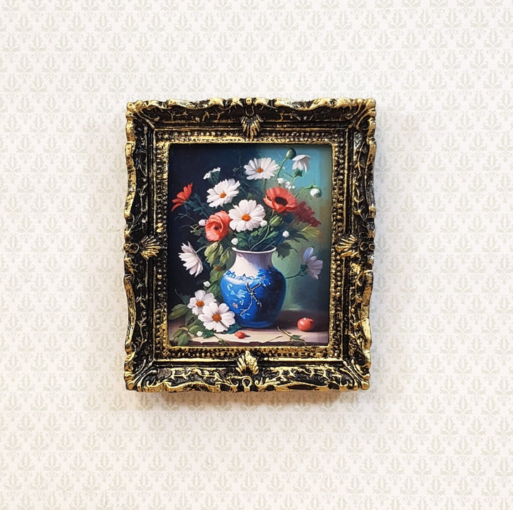 Miniature Flowers Still Life Framed Print Daisies & Poppies Dollhouse Decor - Miniature Crush