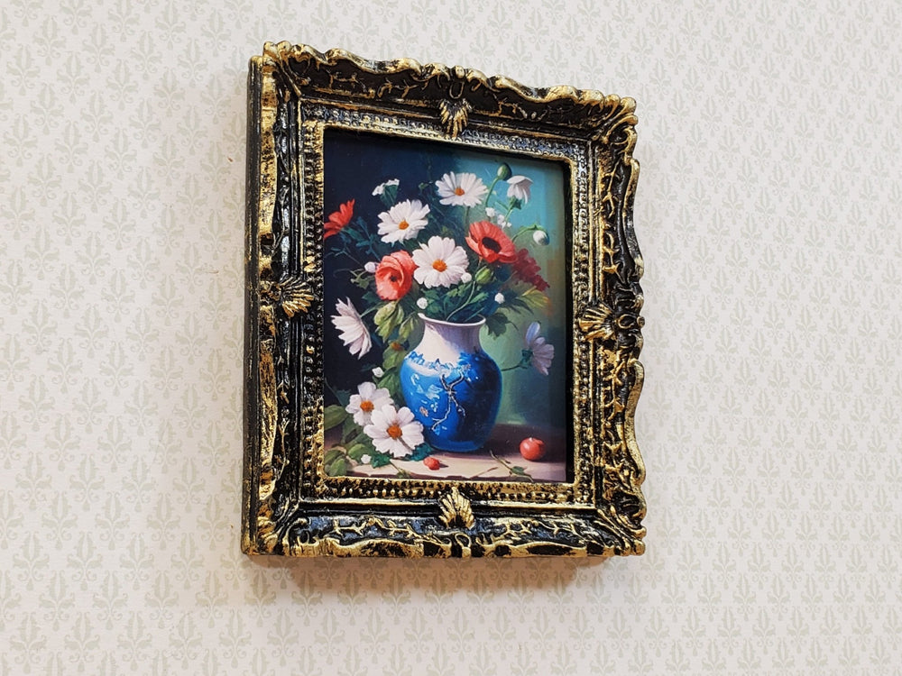 Miniature Flowers Still Life Framed Print Daisies & Poppies Dollhouse Decor - Miniature Crush