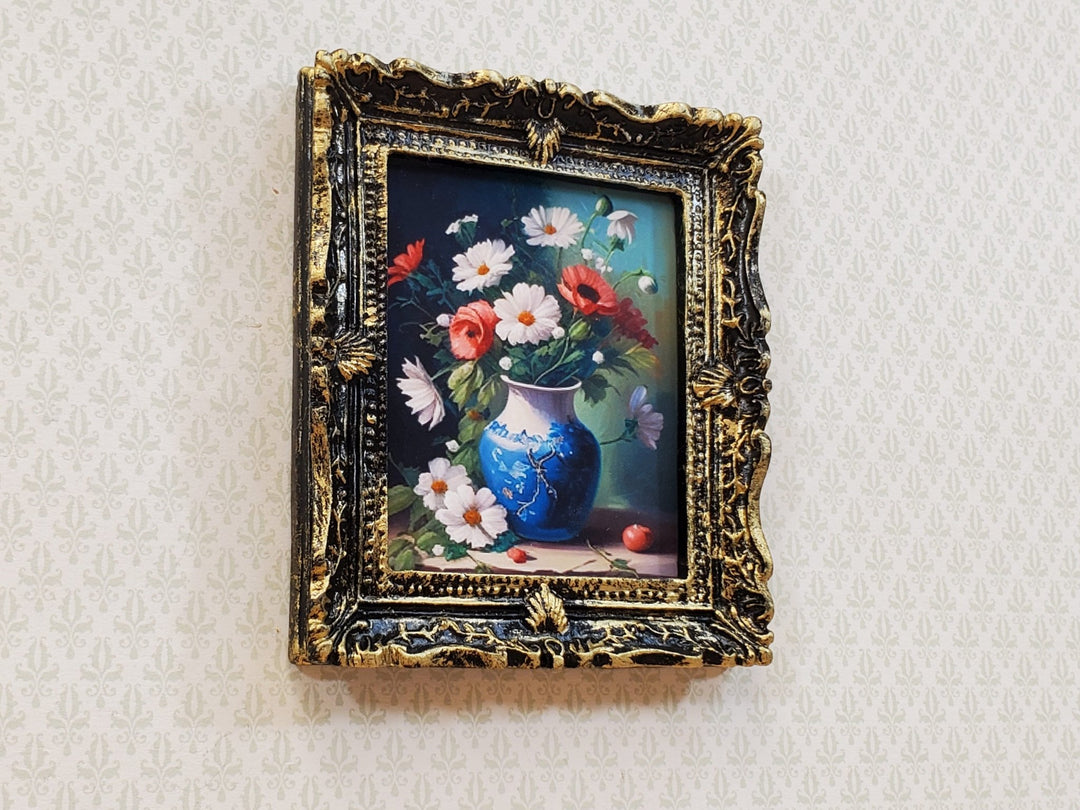 Miniature Flowers Still Life Framed Print Daisies & Poppies Dollhouse Decor - Miniature Crush