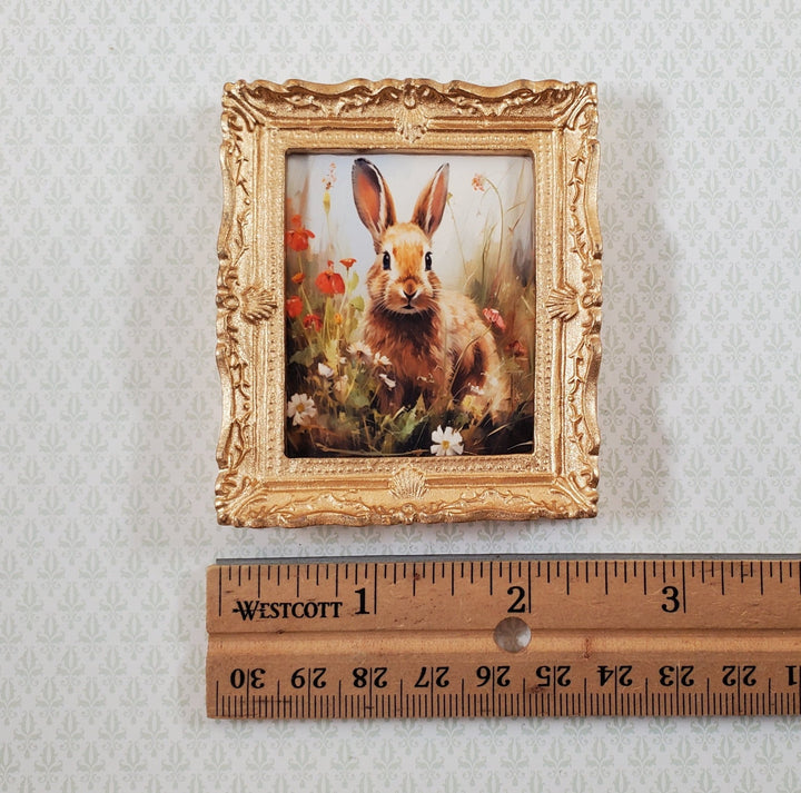 Miniature Framed Art Print Bunny Rabbit with Poppies 1:12 Scale Dollhouse - Miniature Crush