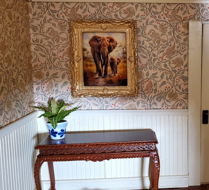 Miniature Framed Art Print Elephant with Calf Gold Frame 1:12 Scale Dollhouse - Miniature Crush