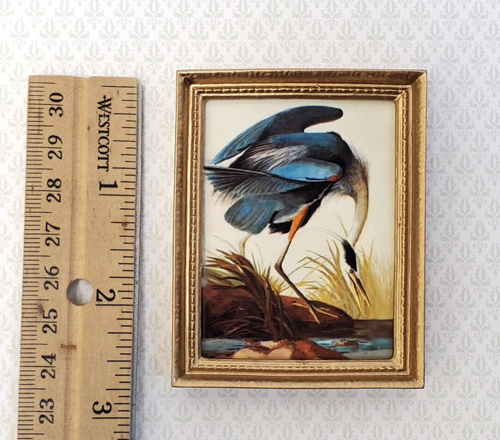 Miniature Framed Print Great Blue Heron John James Audubon 1:12 Scale for Dollhouses - Miniature Crush