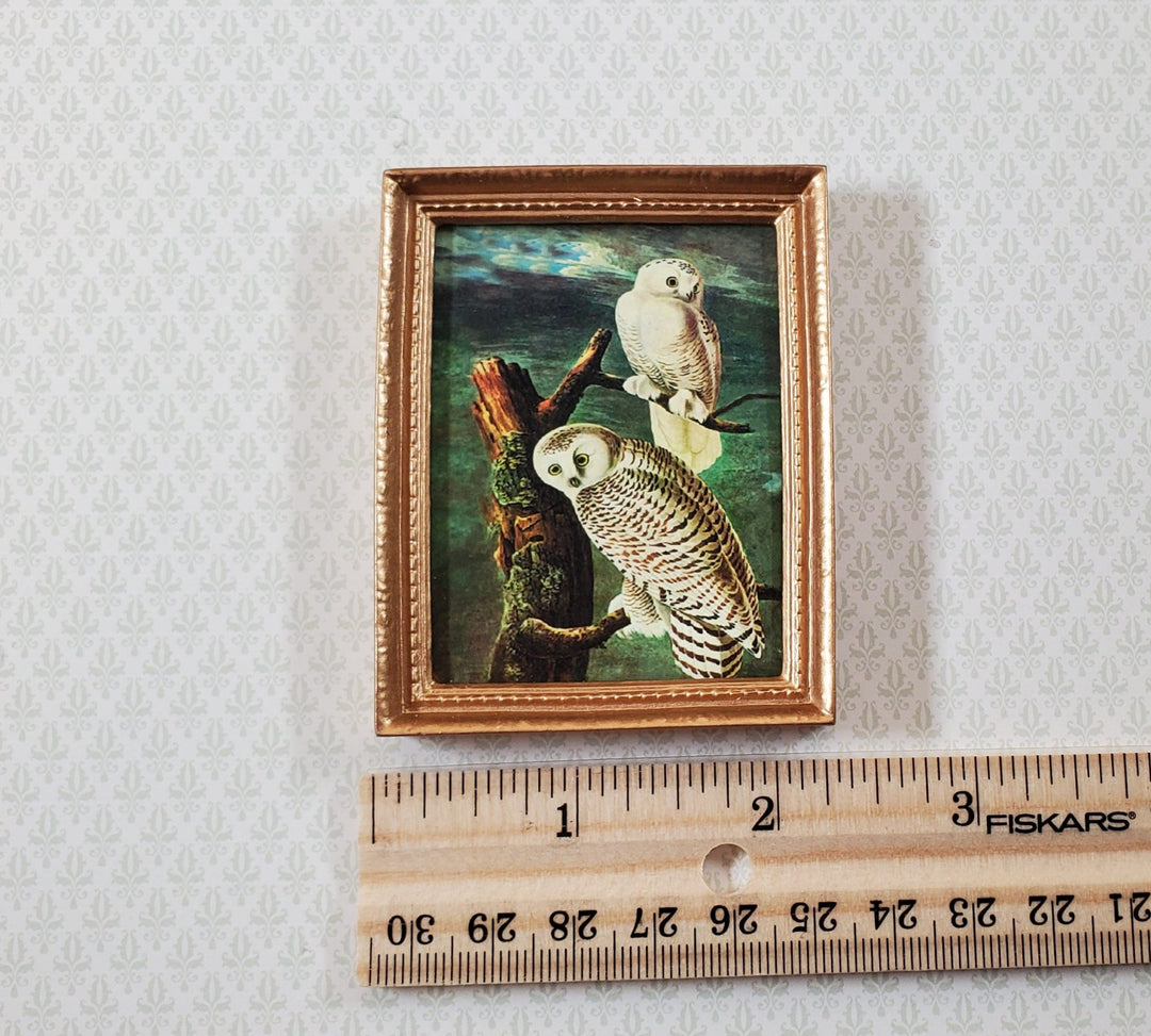 Miniature Framed Print Snowy Owls John James Audubon 1:12 Scale Dollhouse - Miniature Crush