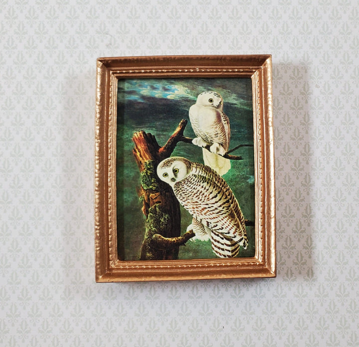 Miniature Framed Print Snowy Owls John James Audubon 1:12 Scale Dollhouse - Miniature Crush