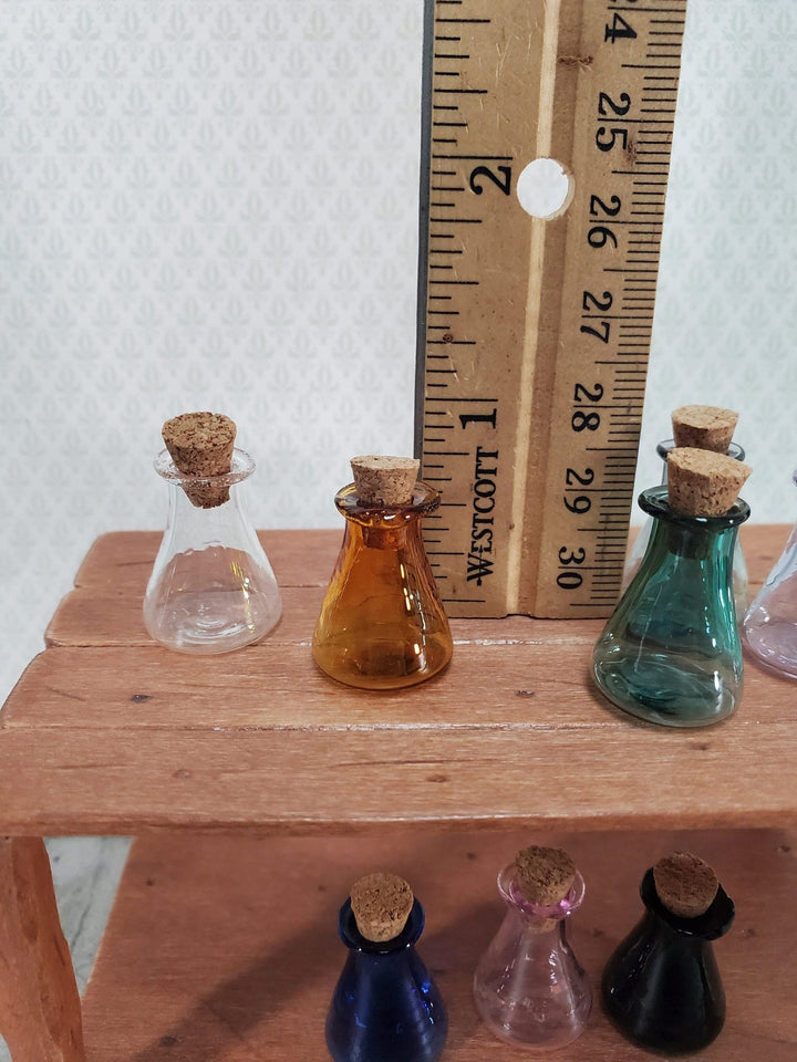Miniature Glass Jars Bottles Cork Stoppers x9 Apothecary Potions 1" Multiple Colors - Miniature Crush