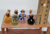 Miniature Glass Jars Bottles Cork Stoppers x9 Apothecary Round Bottom 1" Tall Multiple Colors - Miniature Crush