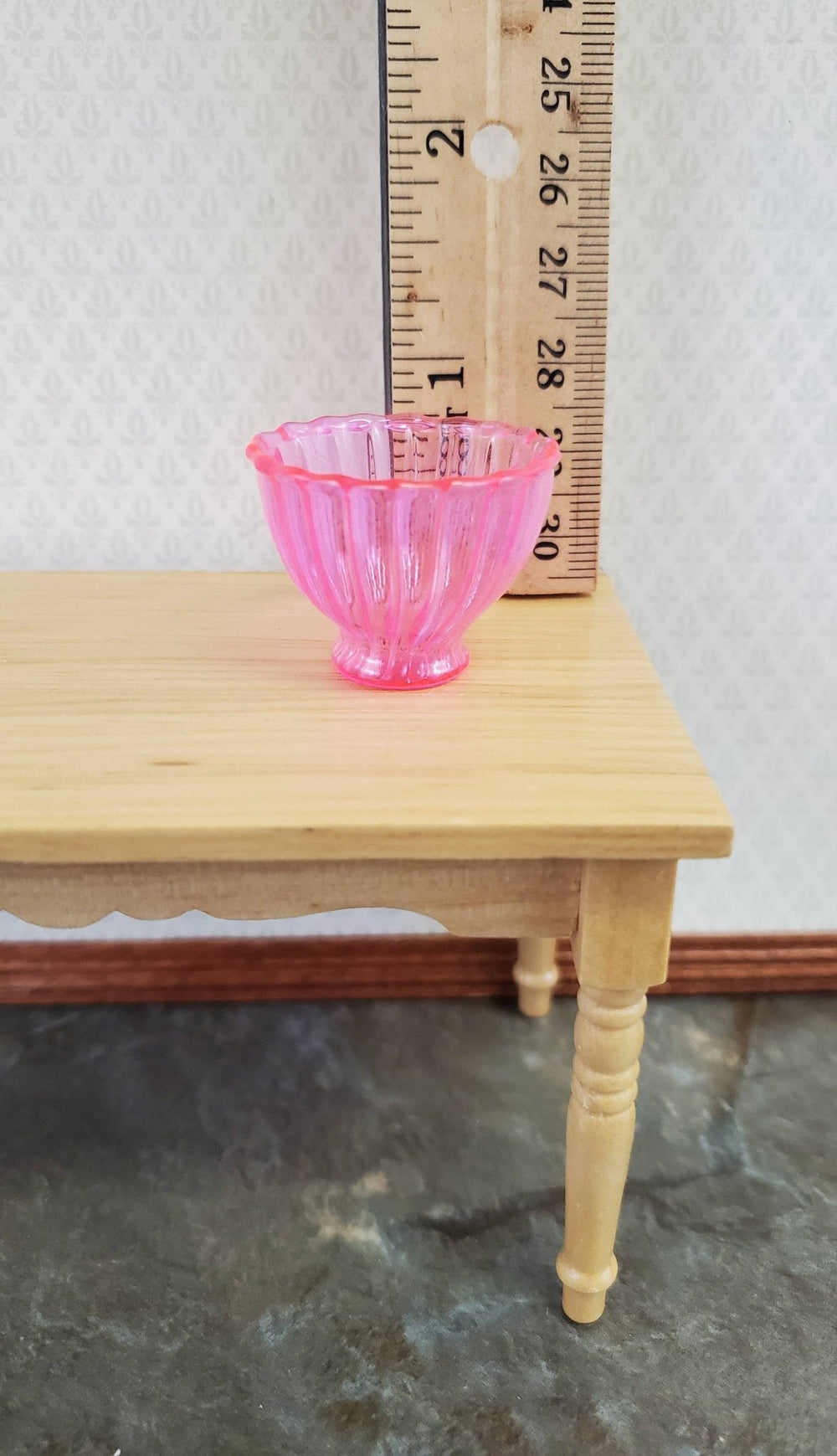 Miniature Glass Serving Bowl 1:6 Scale Bright Pink 6" tall - Miniature Crush