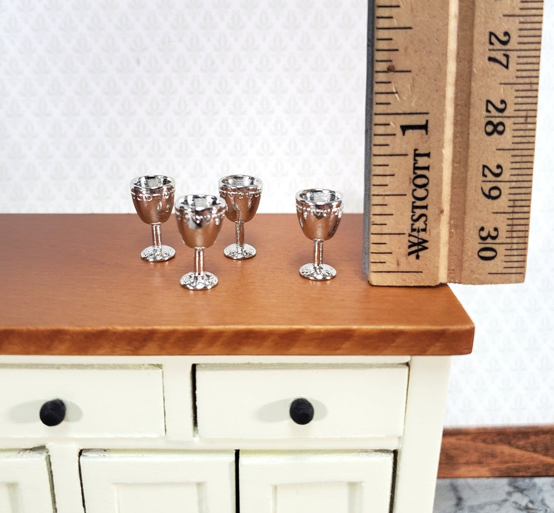 Miniature Goblets Silver Metal Set of 4 1:12 Scale Dollhouse Kitchenware Glasses - Miniature Crush