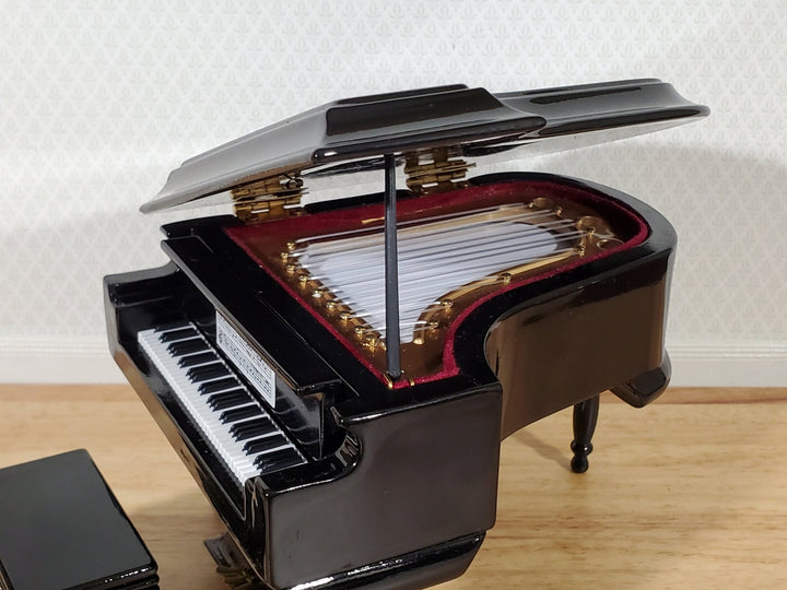 Miniature Grand Piano with Bench Seat Instrument 1:12 Scale Dollhouse Black Finish - Miniature Crush