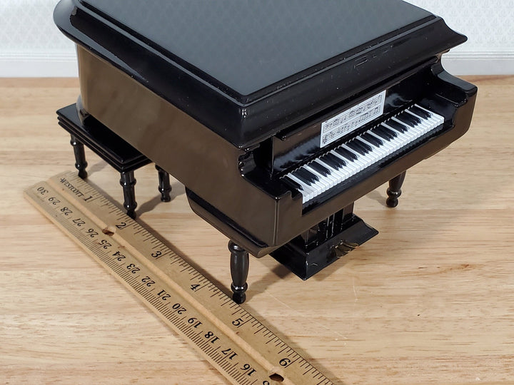 Miniature Grand Piano with Bench Seat Instrument 1:12 Scale Dollhouse Black Finish - Miniature Crush