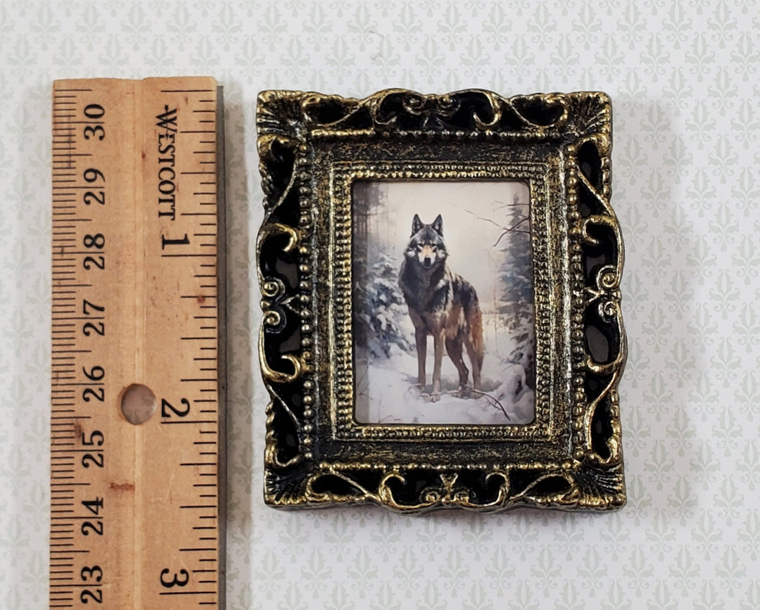 Miniature Gray Wolf in the Forest Art Print Framed 1:12 Scale Dollhouse Decor - Miniature Crush