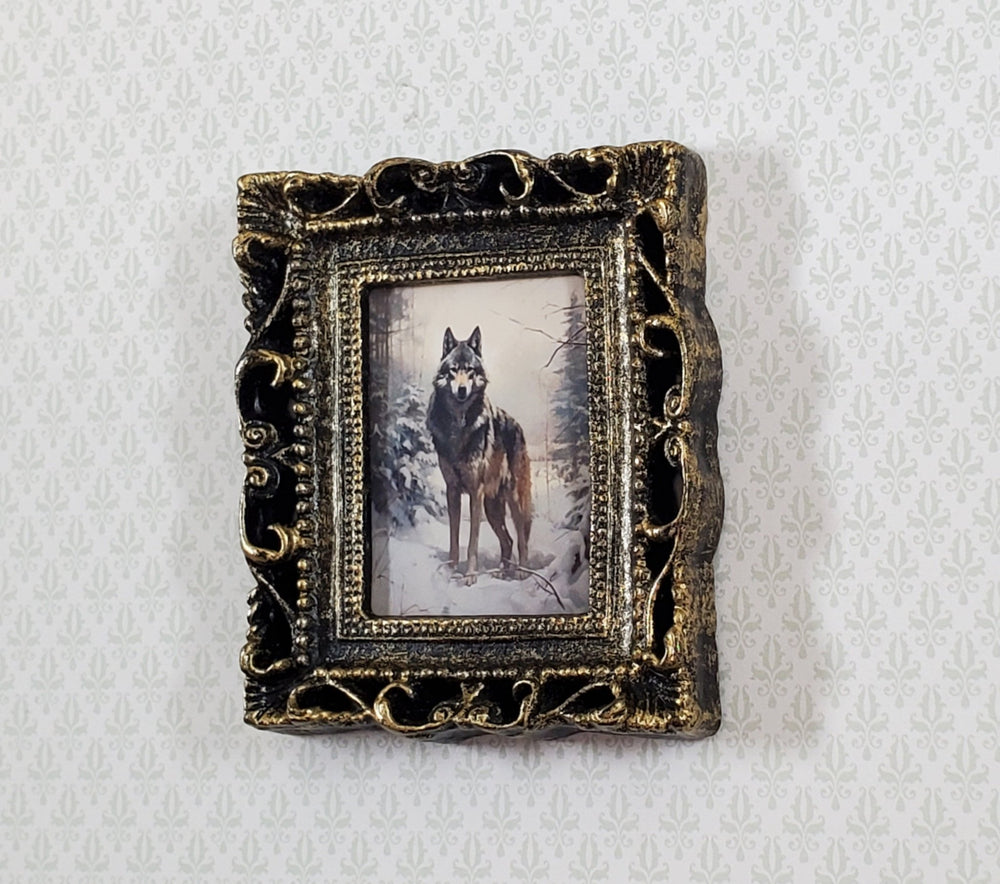 Miniature Gray Wolf in the Forest Art Print Framed 1:12 Scale Dollhouse Decor - Miniature Crush