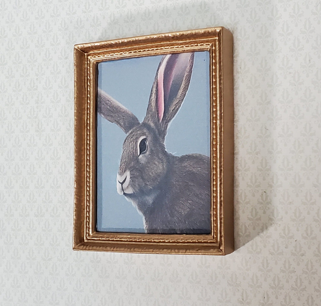 Miniature Hare Bunny Rabbit Portrait Art Print Framed 1:12 Scale Dollhouse Decor - Miniature Crush