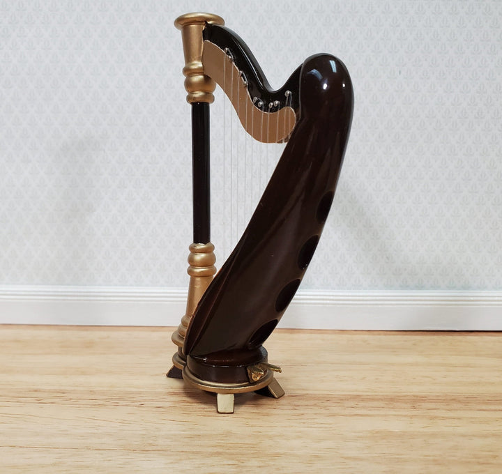 Miniature Harp with Case Wood 2 3/16" 1:12 Scale Instrument Dollhouse Music Room - Miniature Crush